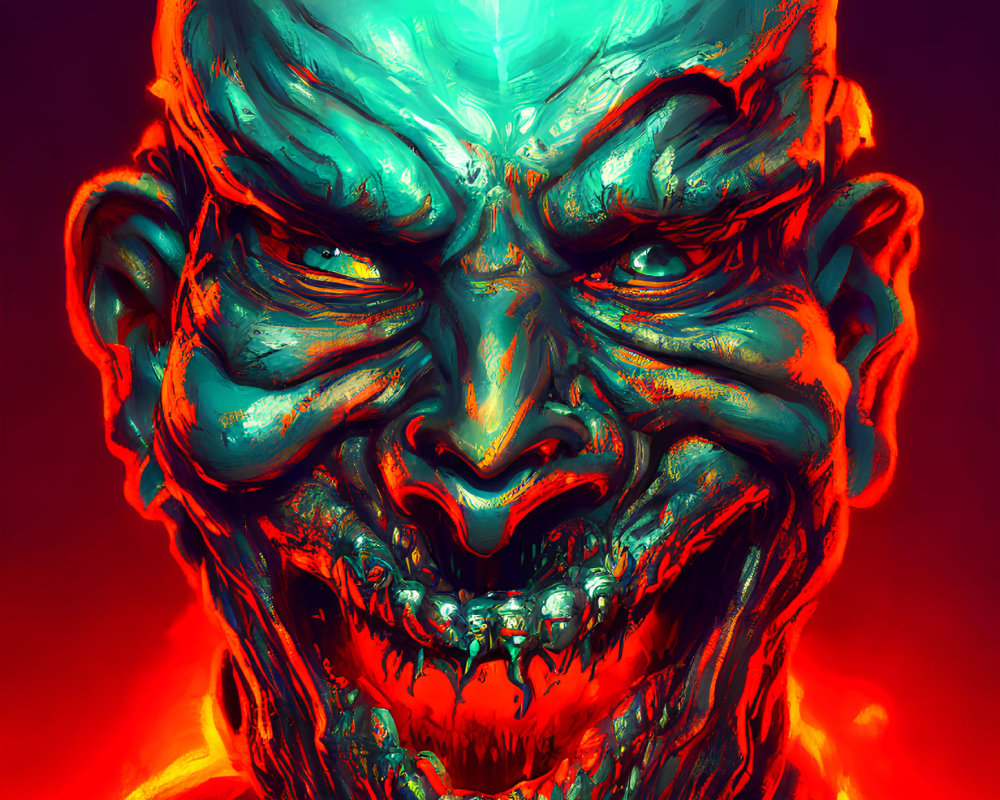 Menacing creature with sharp teeth in vivid digital art