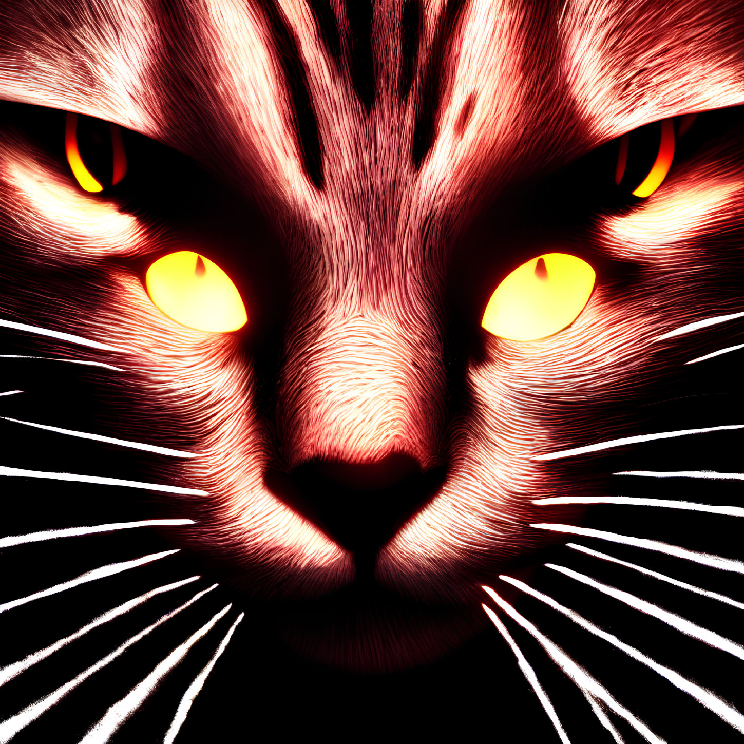 Vivid Red and Black Striped Cat with Intense Yellow Eyes