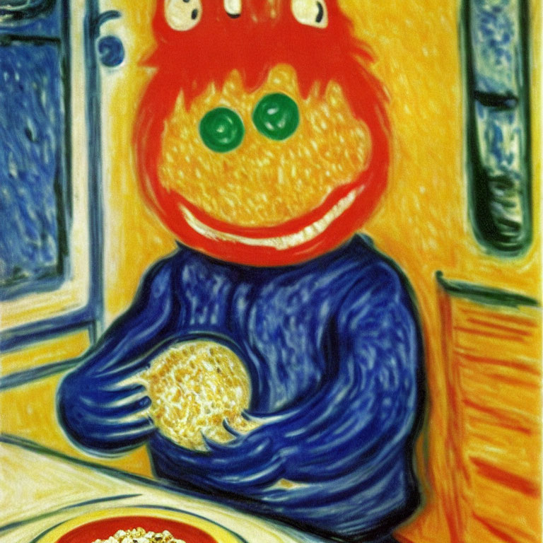 Colorful reinterpretation of "The Starry Night" with Elmo's face