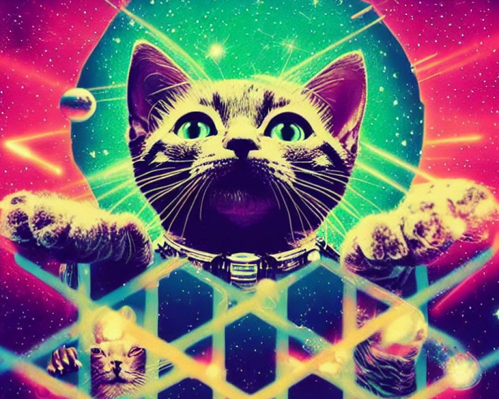 Colorful Psychedelic Cat Astronaut Artwork with "LATTIN" Overlay