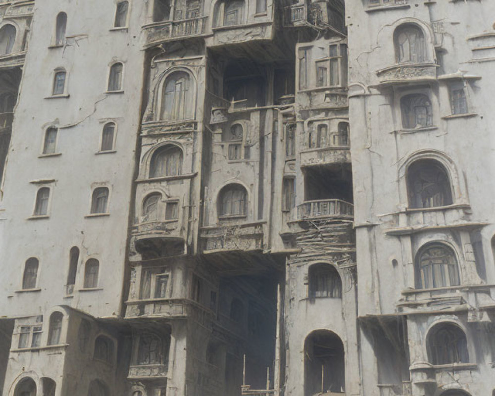 Intricate, Dilapidated Sandy Castle with Two People