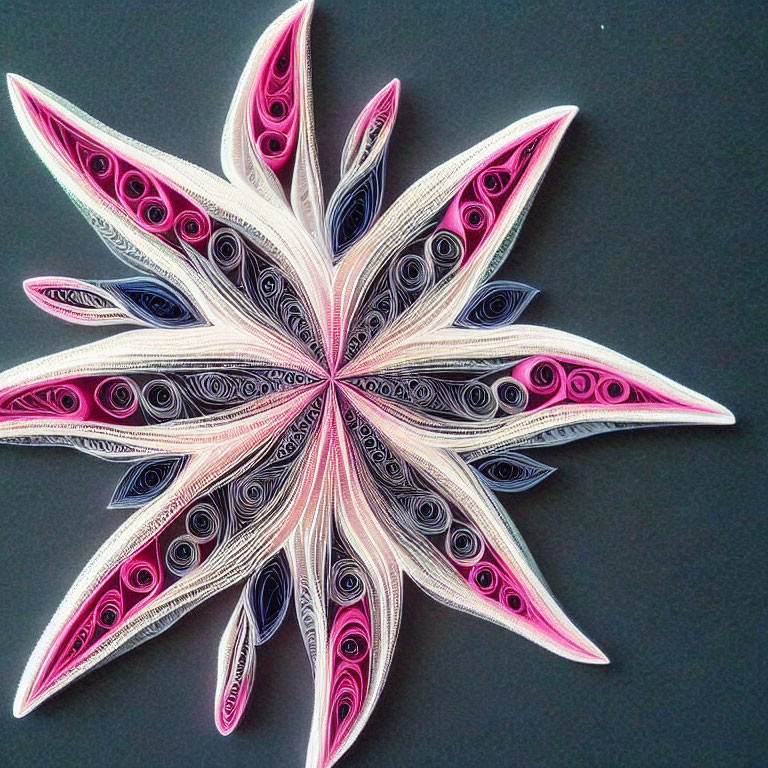 Symmetrical Pink, White, and Black Star Paper Quilling Artwork