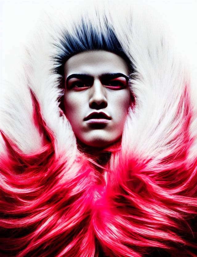 Bold Red Eyeshadow and Spiked Hair on Striking Fashion-Forward Figure