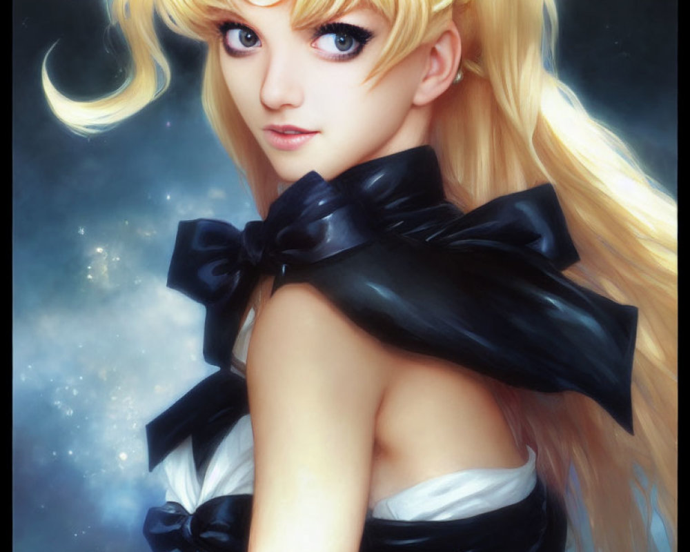 Blonde Girl with Odango Hairstyle in Cosmic Scene