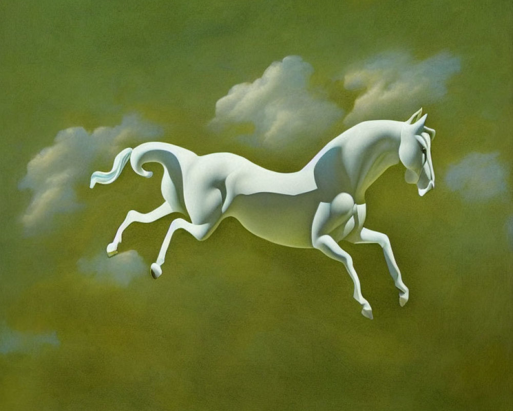 Stylized white horse painting with surreal elements