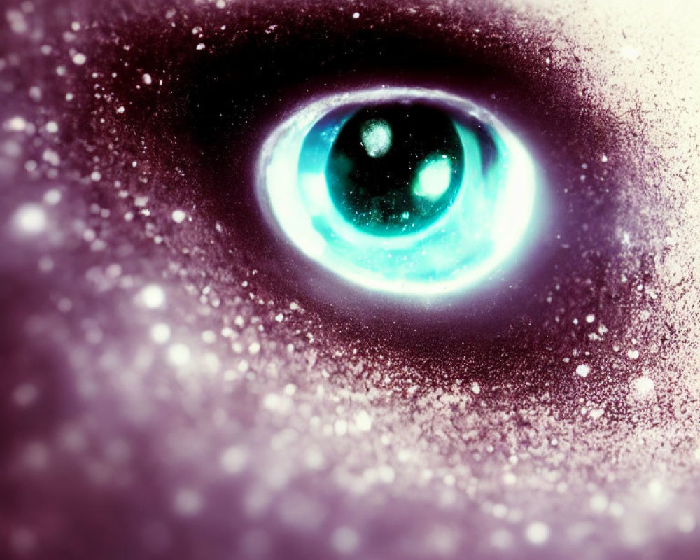 Cosmic-themed eye with starry, nebula-like effect in purple and blue hues