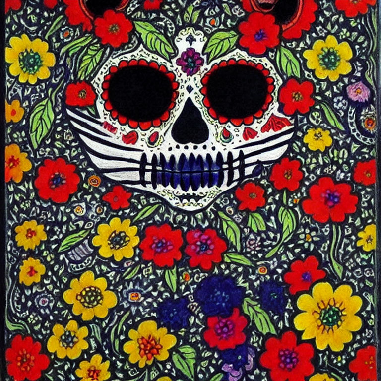 Colorful Sugar Skull with Floral Patterns for Mexican Day of the Dead