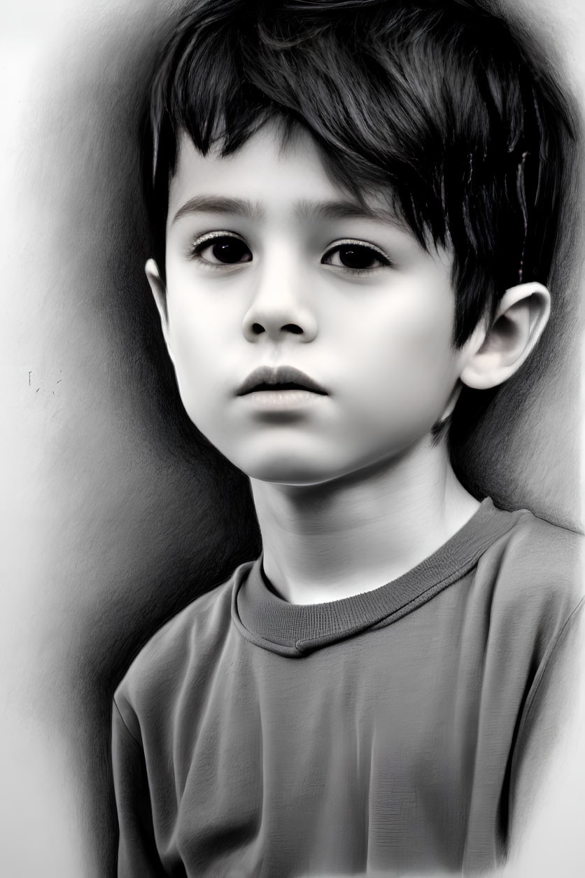 Monochromatic portrait of young boy in contemplative pose