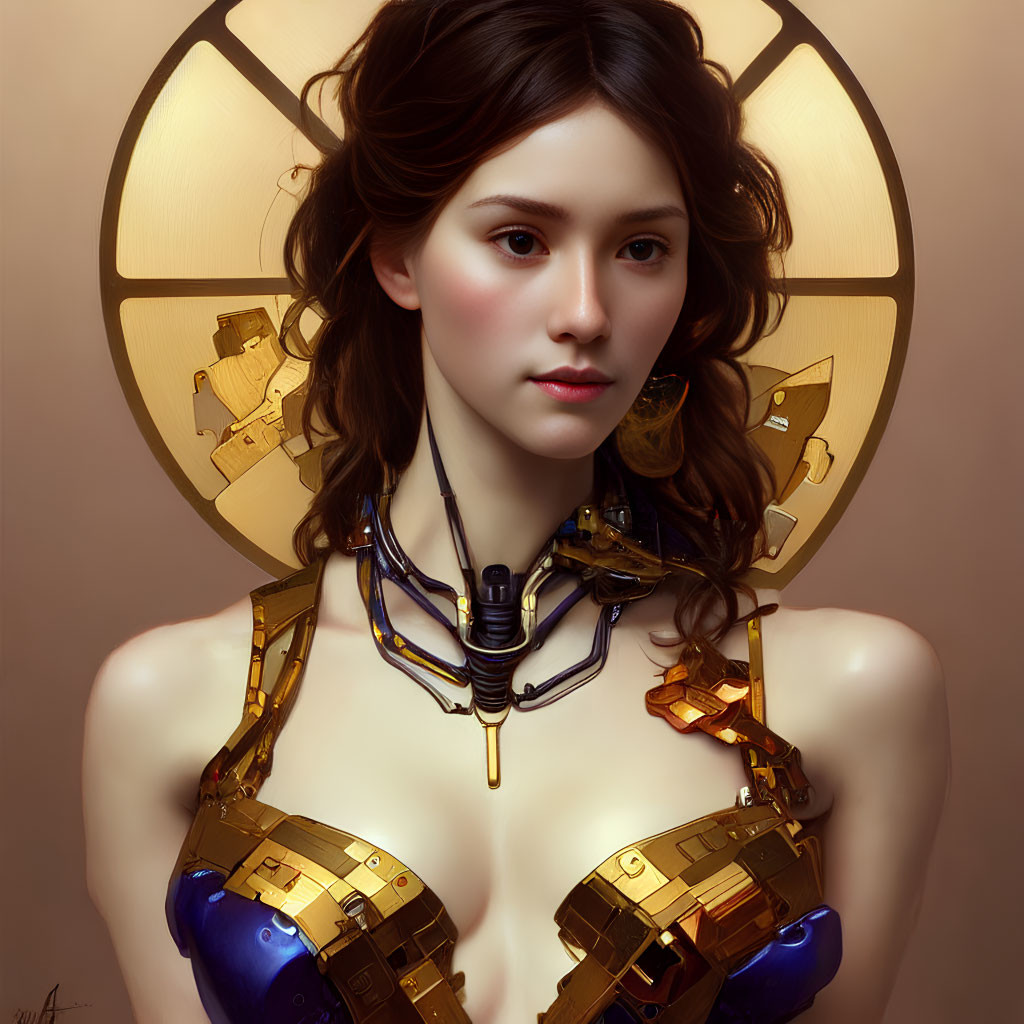 Detailed Steampunk Woman Artwork with Mechanical Elements