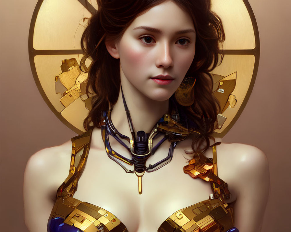 Detailed Steampunk Woman Artwork with Mechanical Elements