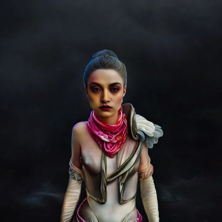 Sci-fi themed digital artwork featuring a woman in futuristic attire.