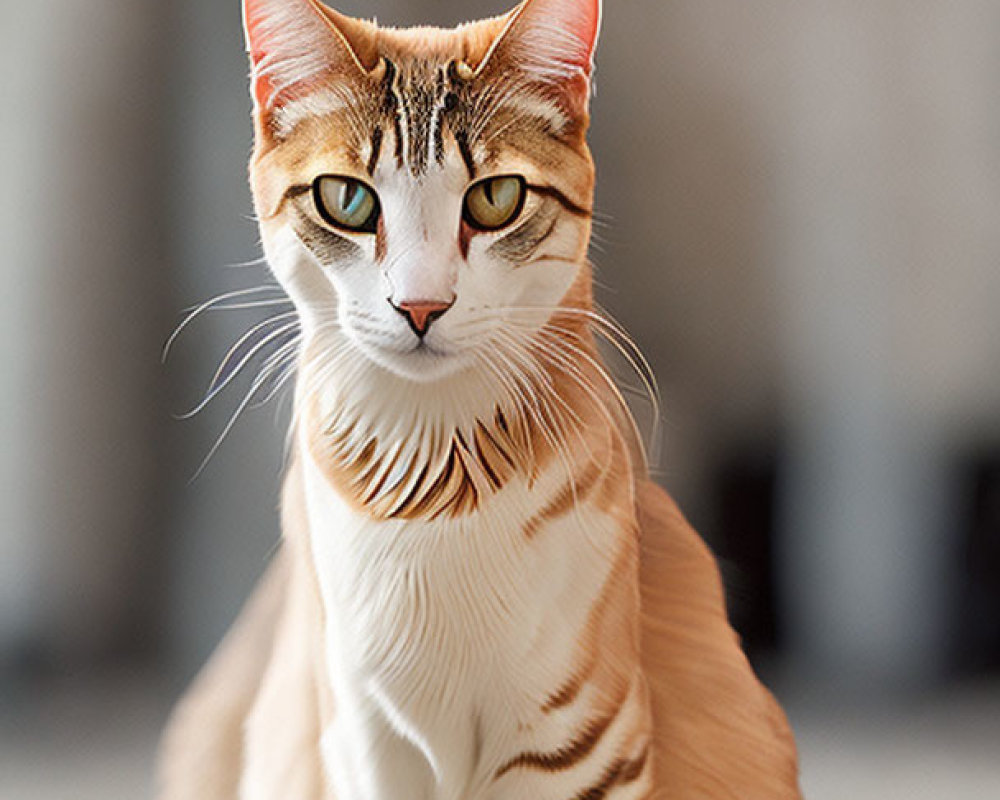 Tabby domestic cat with alert pose and focused eyes