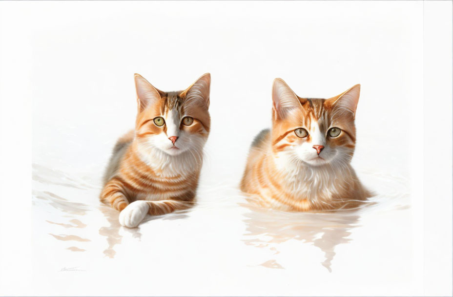 Orange and White Striped Cats Sitting Together on White Background