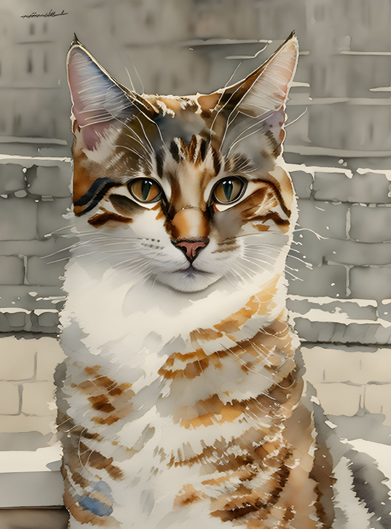 Digital Illustration: Cat with Amber Eyes and Brown Striped Fur