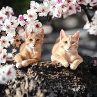 Orange Tabby Cats Relaxing Among White Flowers on Tree Branch
