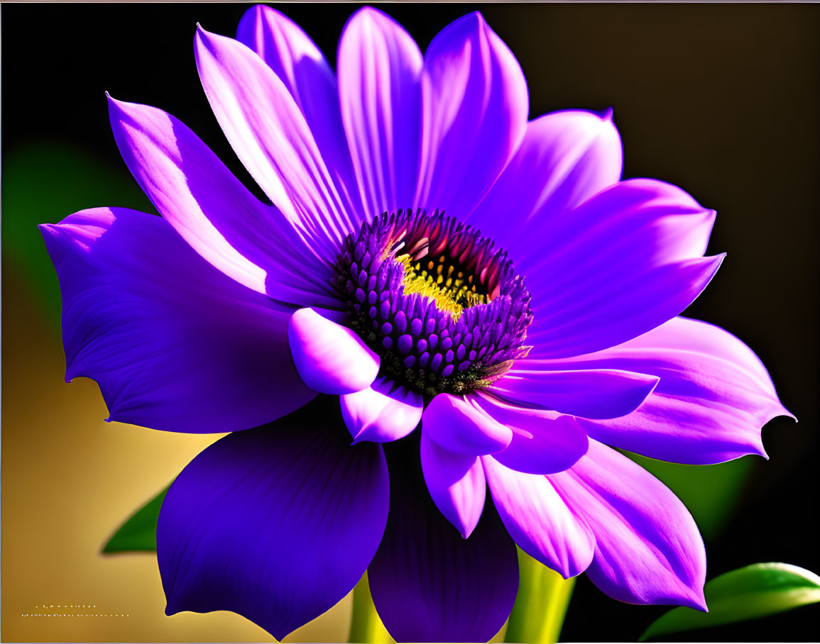 Vibrant purple flower with yellow center on dark background