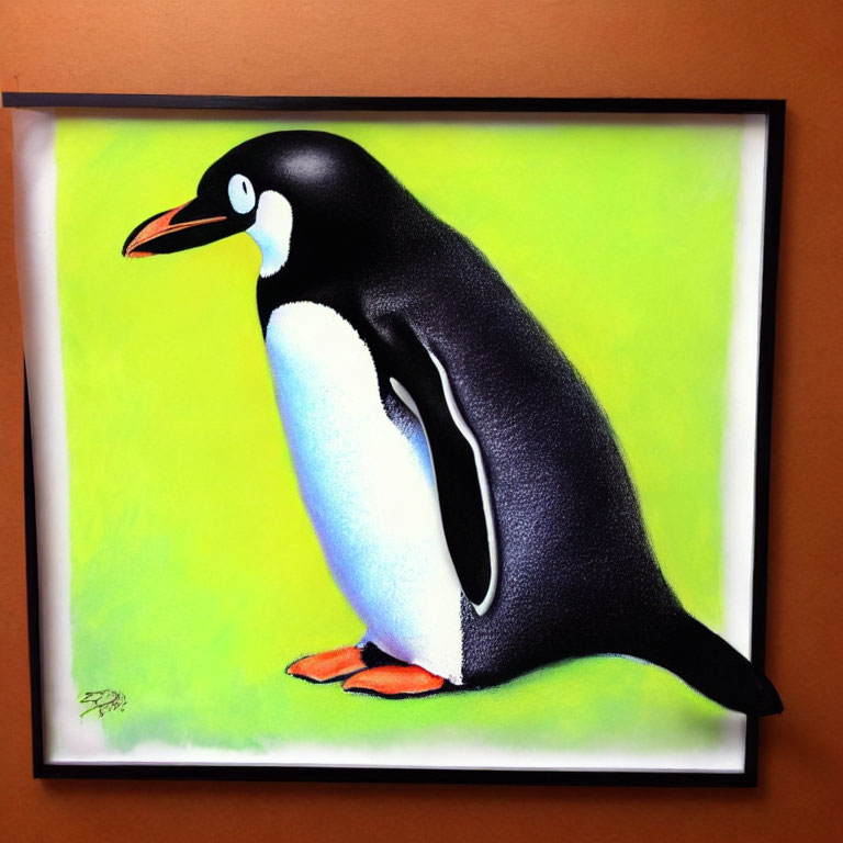 Penguin Artwork on Green-Yellow Background