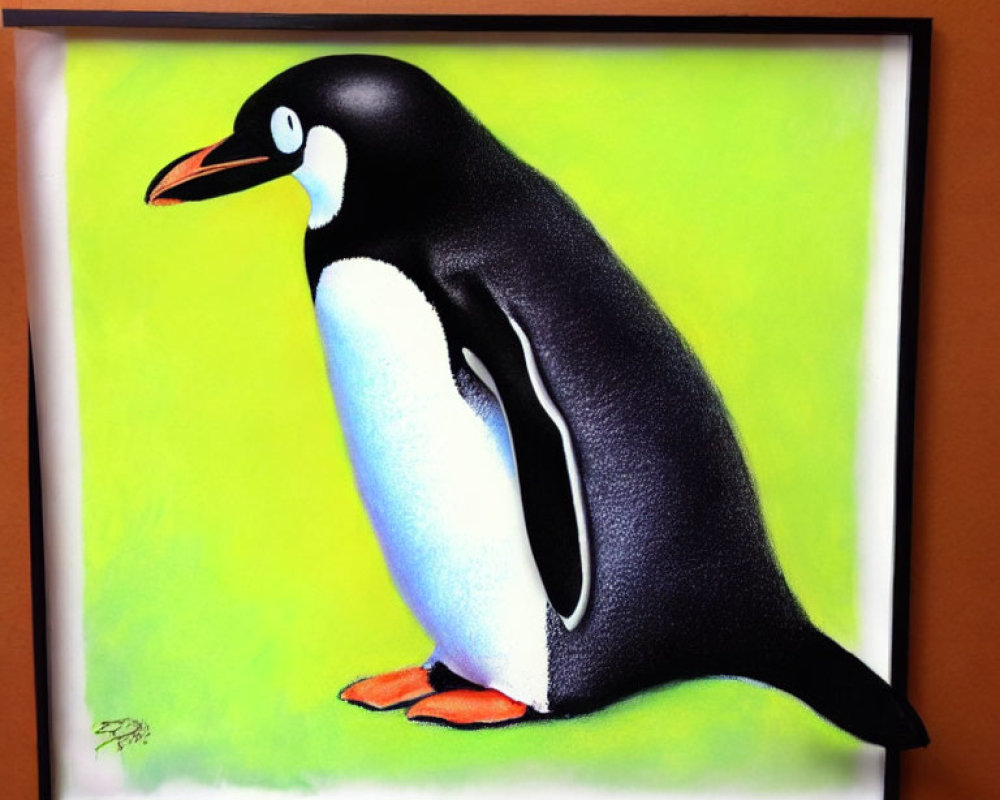 Penguin Artwork on Green-Yellow Background