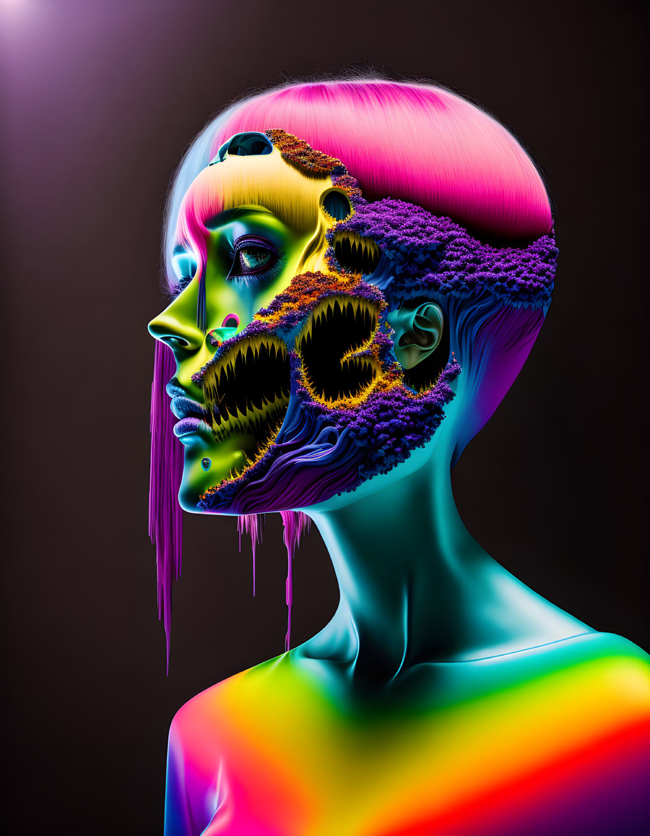 Colorful Gradient Human Profile with Gear Mechanisms