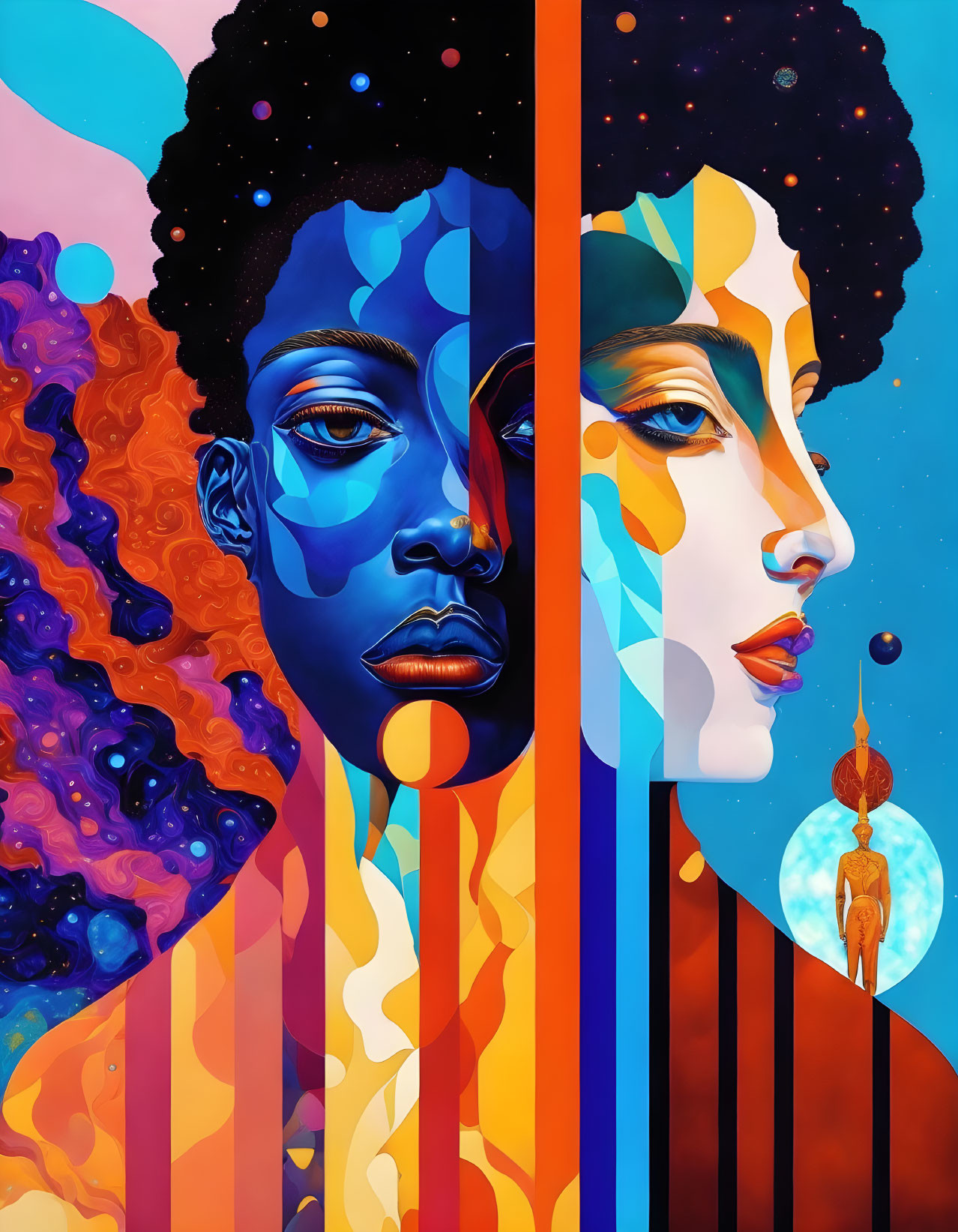 Colorful abstract portrait showcasing two profiles with identity and diversity themes