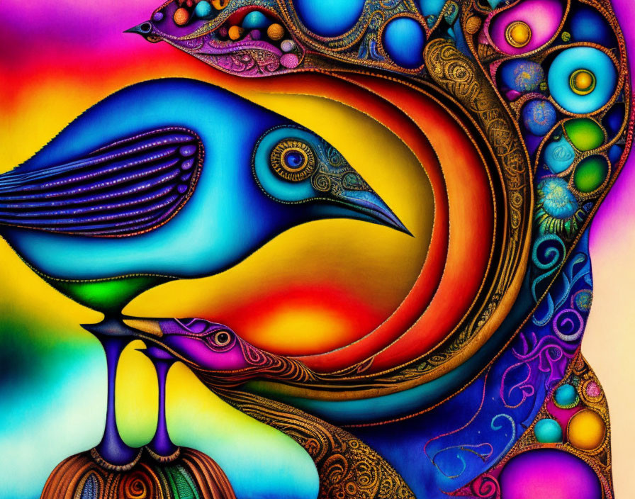 Colorful Abstract Artwork: Vibrant Peacock Design and Psychedelic Patterns