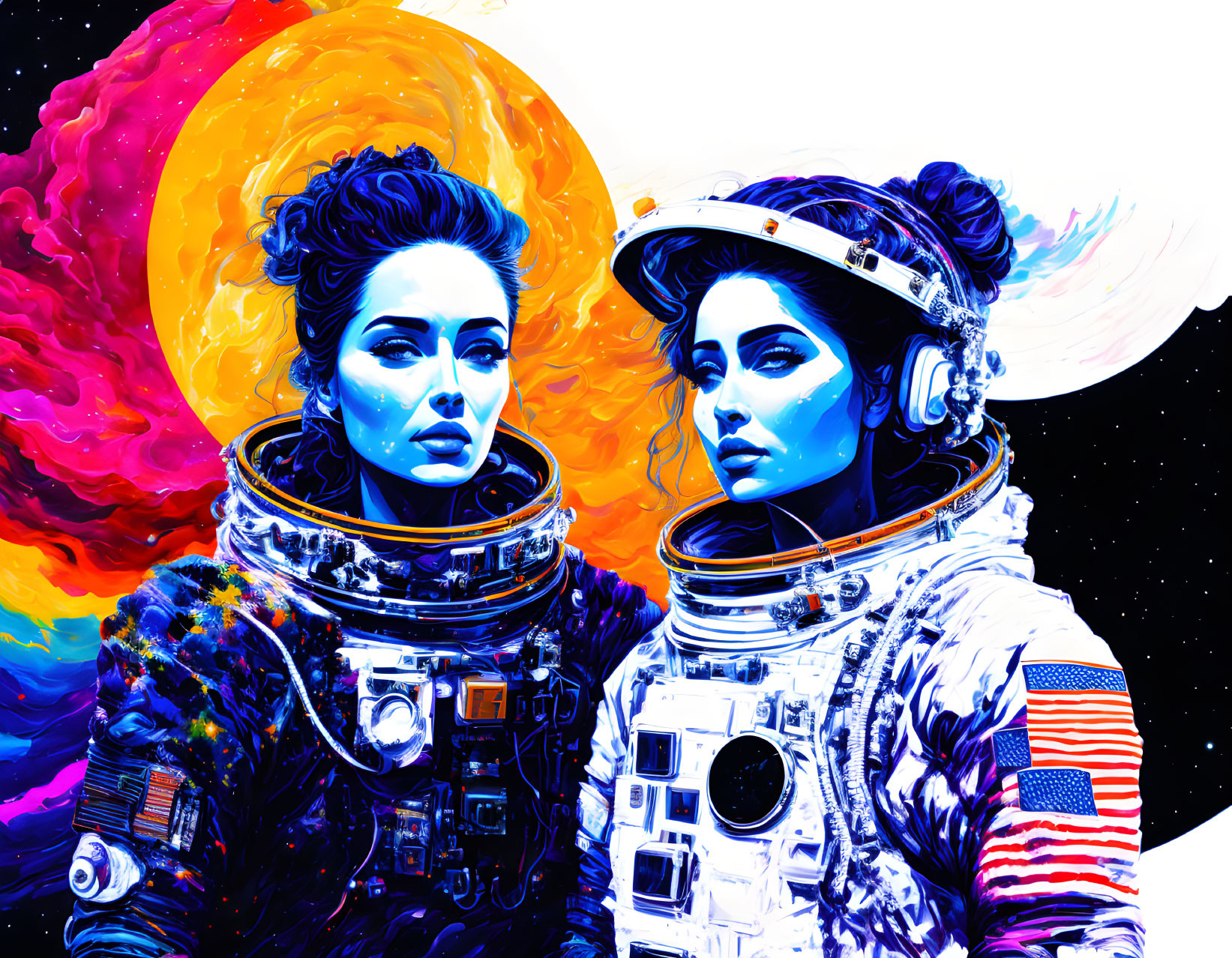 Colorful Astronaut Artwork with Cosmic Background