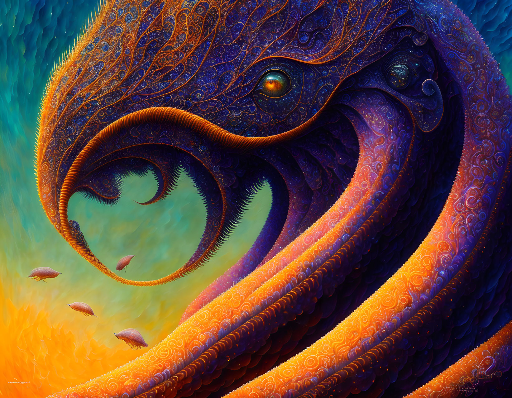 Detailed Octopus Artwork with Intricate Patterns in Vibrant Ocean Scene