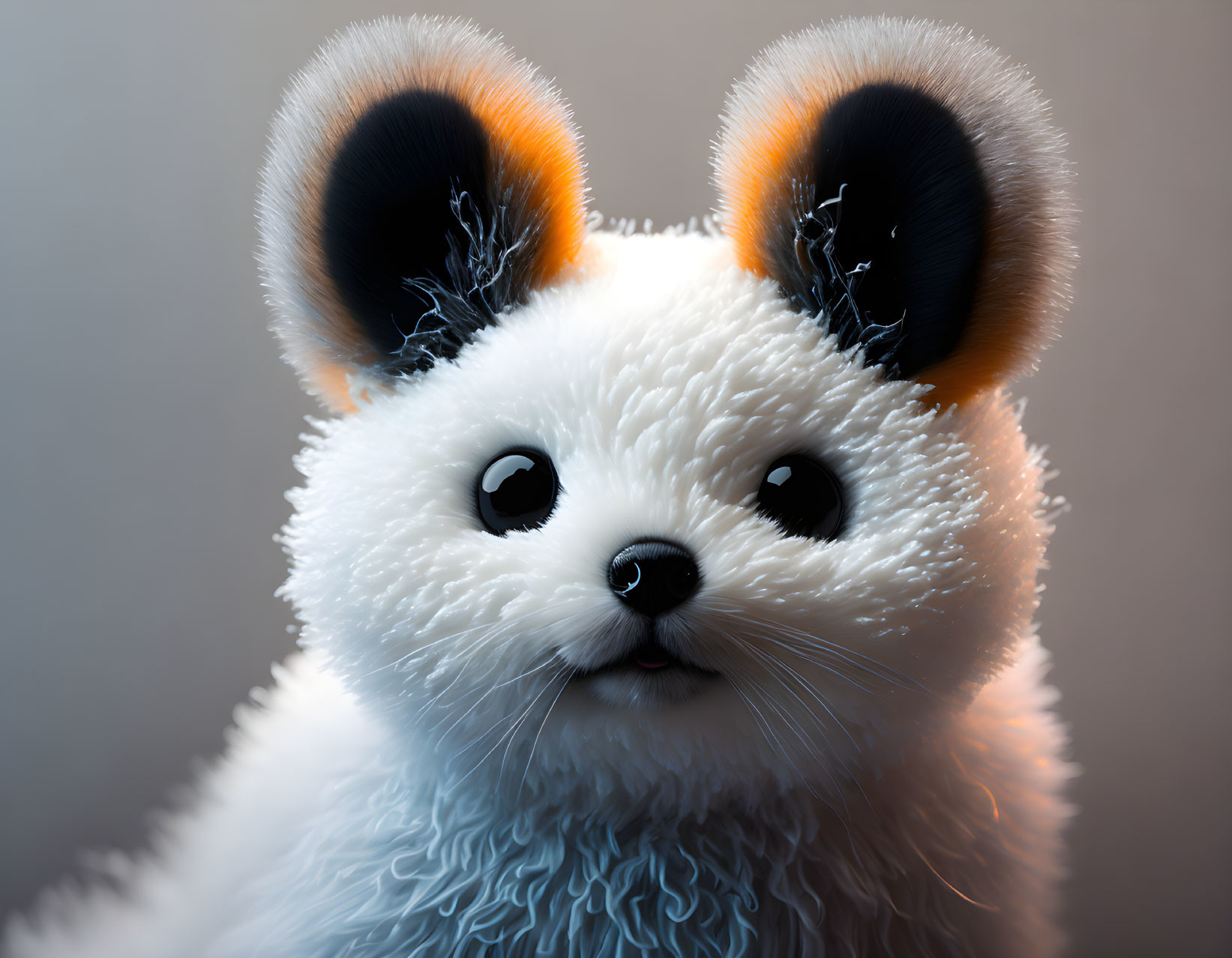 Stylized digital art creature with fluffy white fur and large black eyes