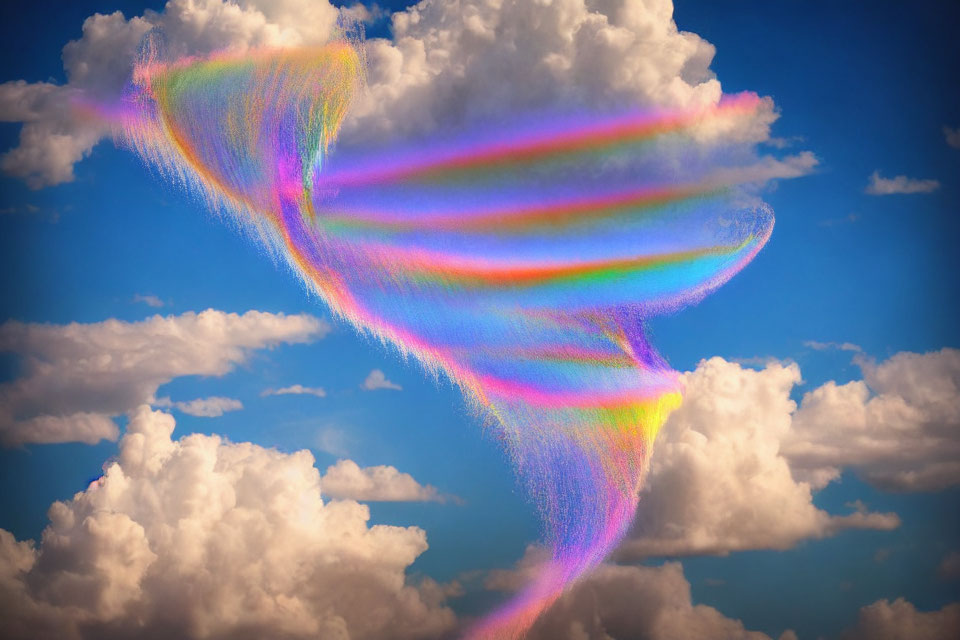 Colorful circumhorizontal arc in fluffy cloud on blue sky