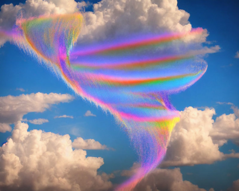 Colorful circumhorizontal arc in fluffy cloud on blue sky