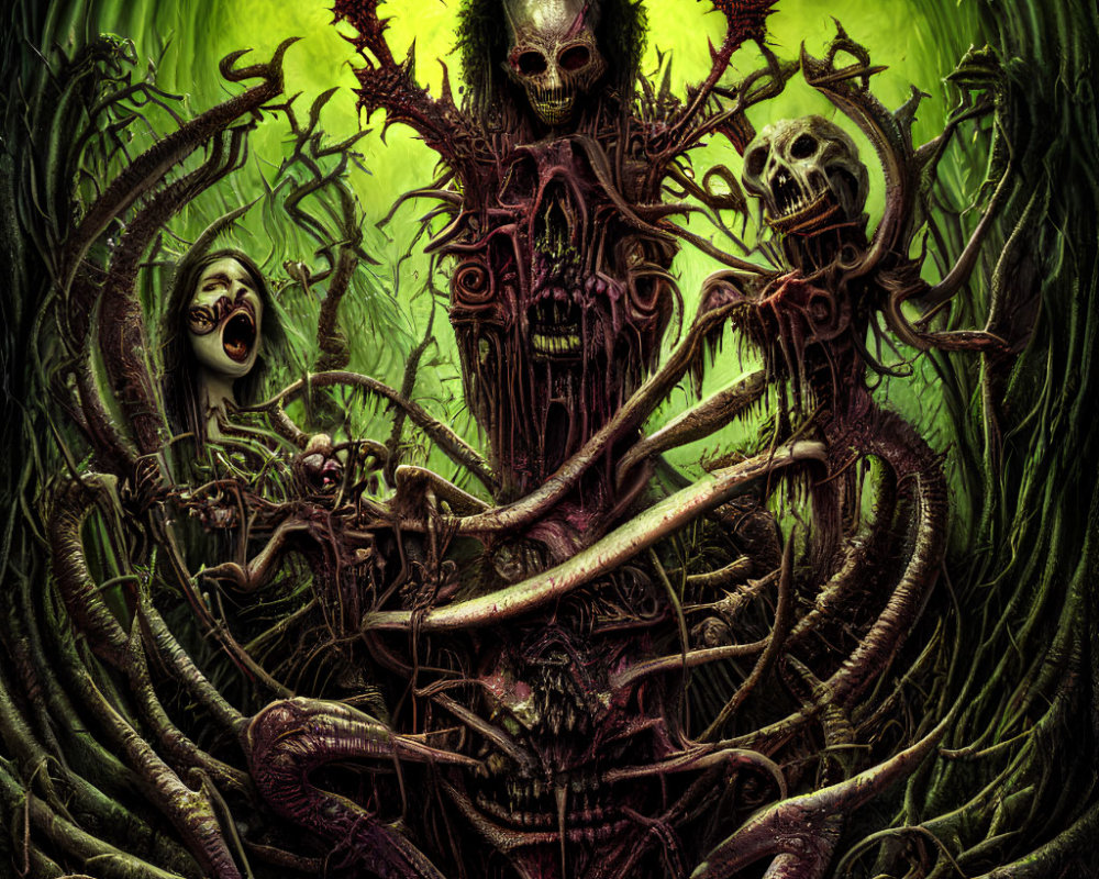 Fantasy Artwork: Skull-Themed Throne with Skeletal Figures