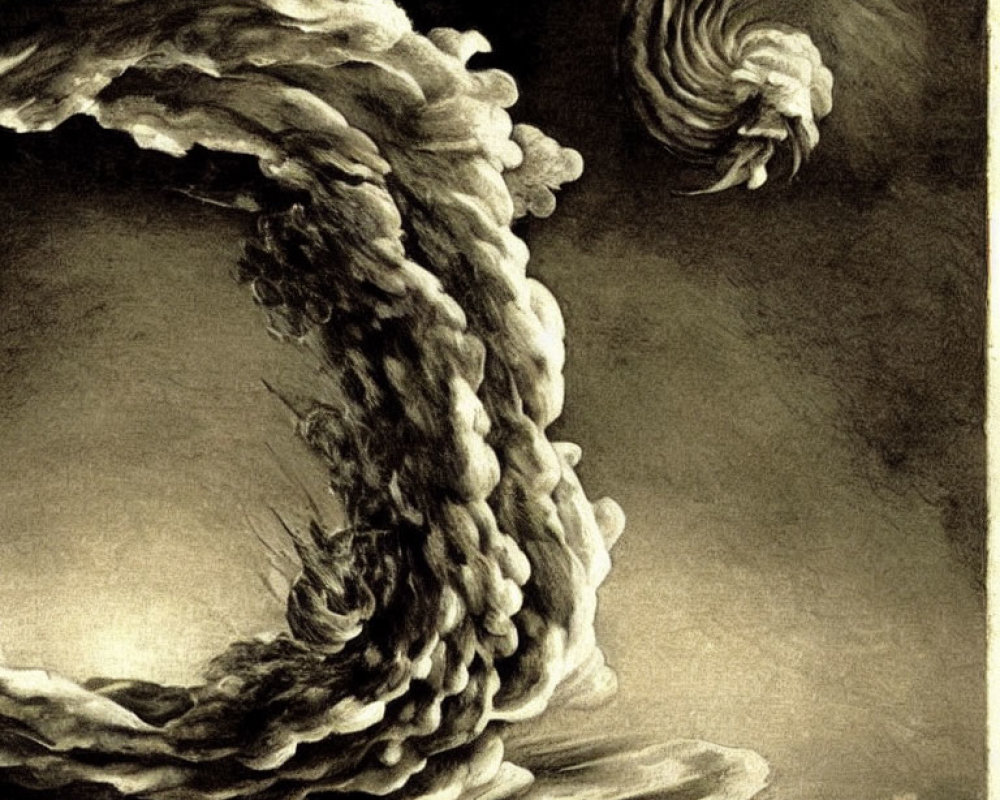 Detailed Illustration of Large Ominous Wave in Swirling Motion