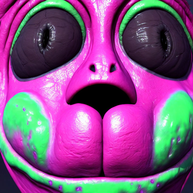 Colorful 3D cartoon creature with big eyes and glossy texture