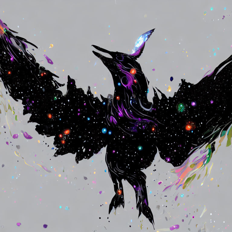 Colorful Abstract Bird Art with Cosmic Elements