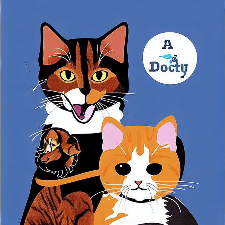 Colorful Cartoon Cats on Blue Background with Speech Bubble Text