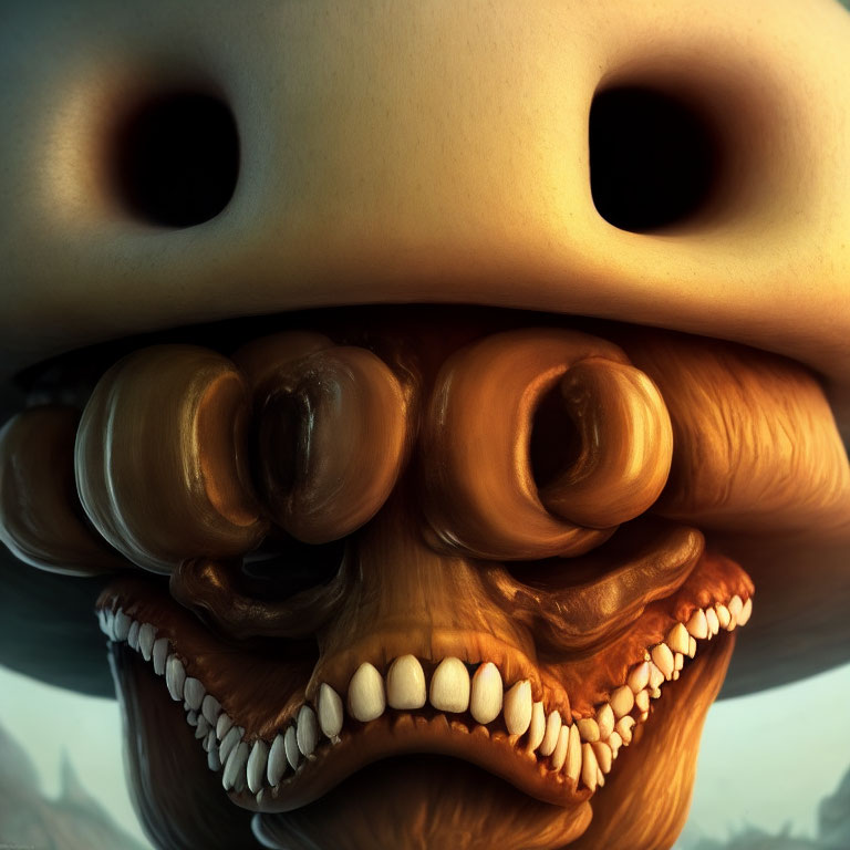 Animated character with exaggerated facial features: large nose, swirling eyes, broad smile