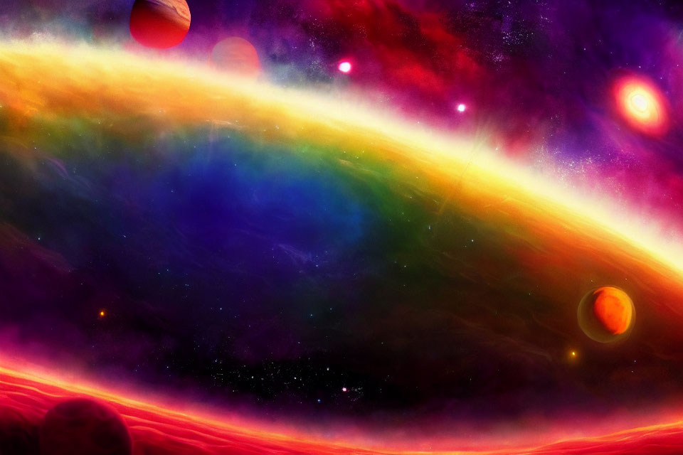 Colorful Nebula and Celestial Bodies in Vibrant Space Scene