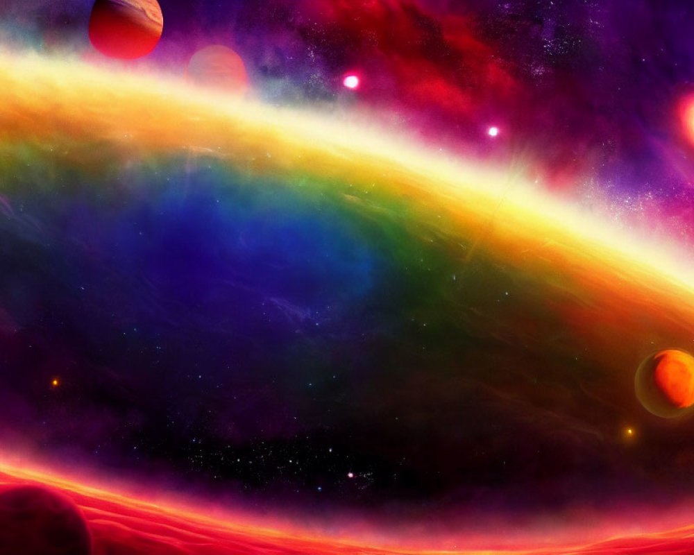 Colorful Nebula and Celestial Bodies in Vibrant Space Scene
