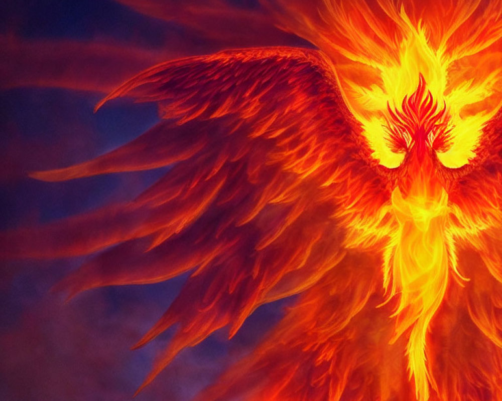 Mythical phoenix with fiery colors and outspread wings