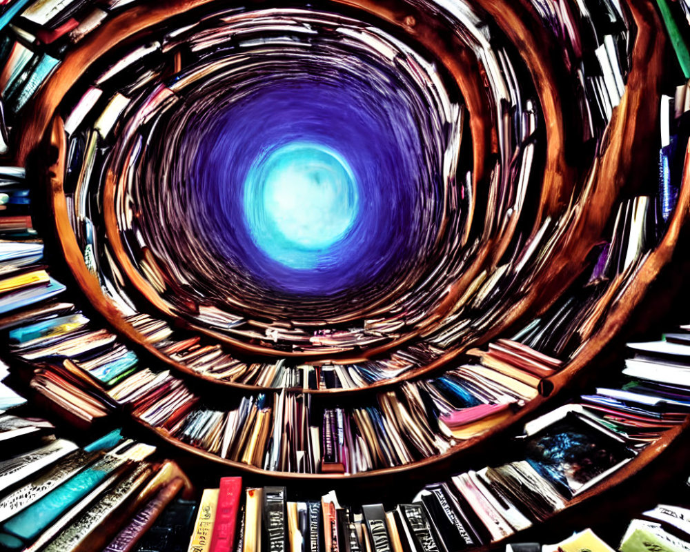 Circular Arrangement of Colorful Book Spines Creates Tunnel Illusion