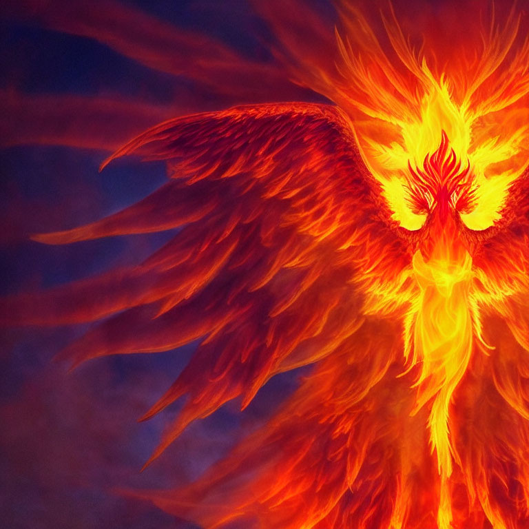 Mythical phoenix with fiery colors and outspread wings