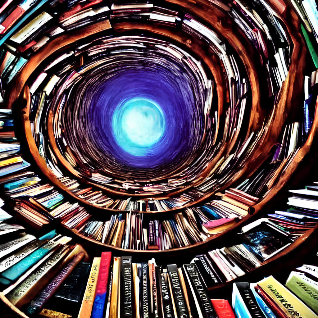 Circular Arrangement of Colorful Book Spines Creates Tunnel Illusion