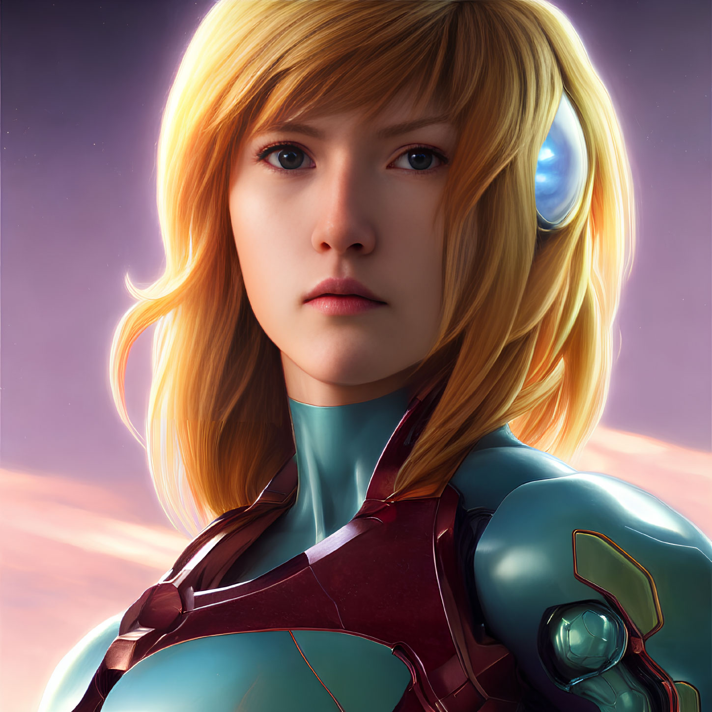 Blonde Woman in Futuristic Suit with Glowing Elements