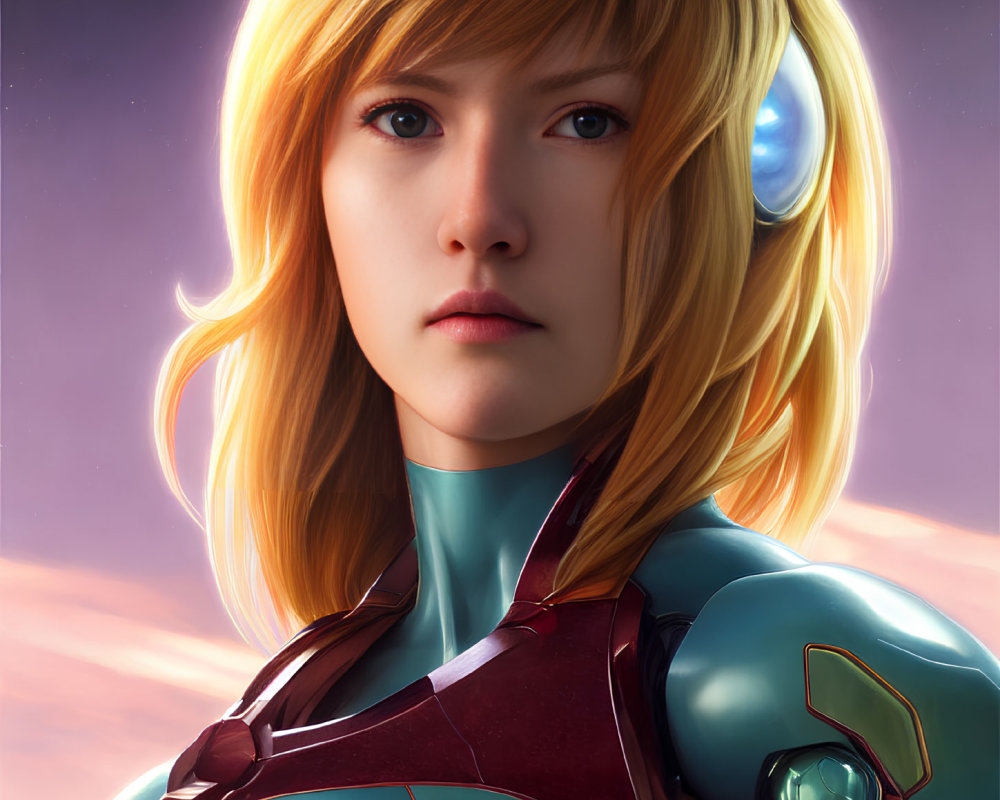 Blonde Woman in Futuristic Suit with Glowing Elements