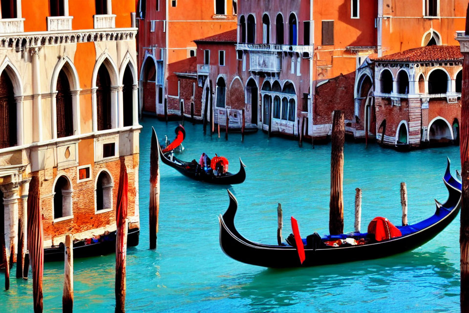 Venice Canal with Gondolas and Colorful Buildings