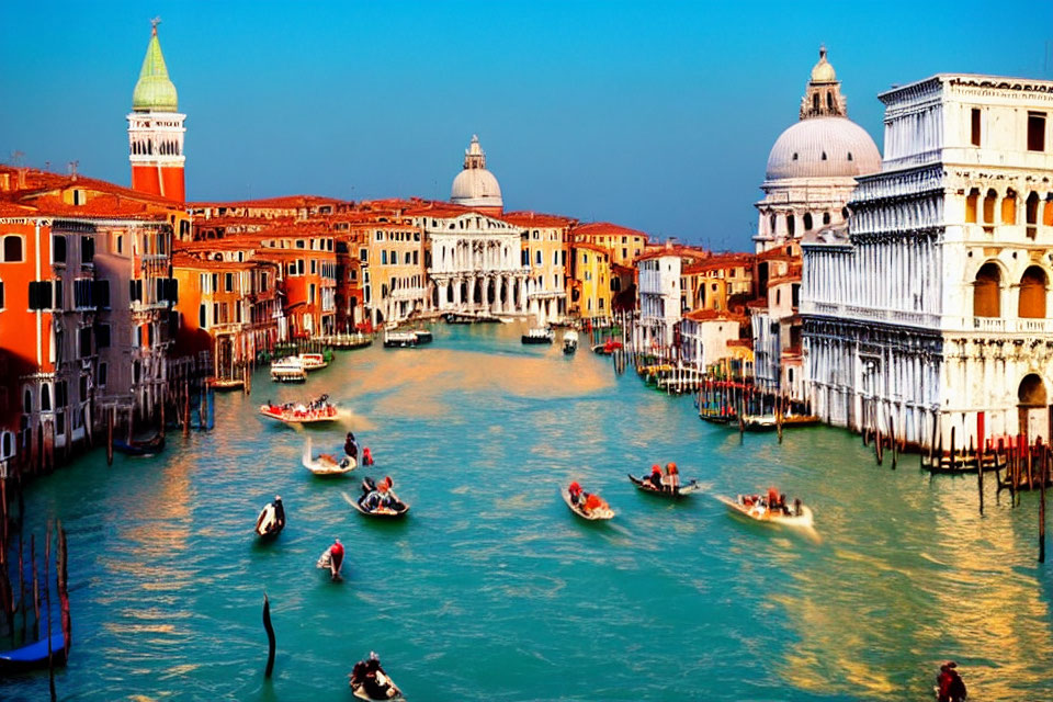 Scenic Grand Canal view with boats and historic buildings