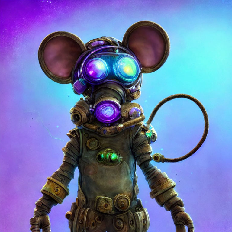 Steampunk-style anthropomorphic mouse in astronaut suit with goggles