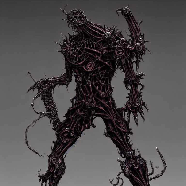 Intricate dark fantasy figure with twisted metallic structures and bone-like elements