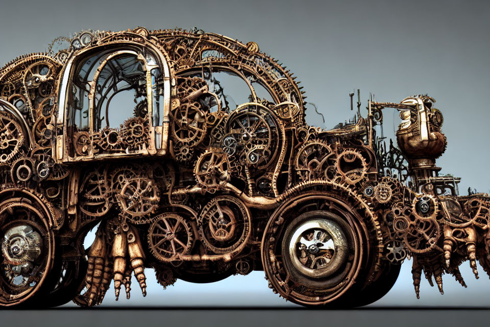 Intricate Steampunk Vehicle with Gears and Mechanical Parts