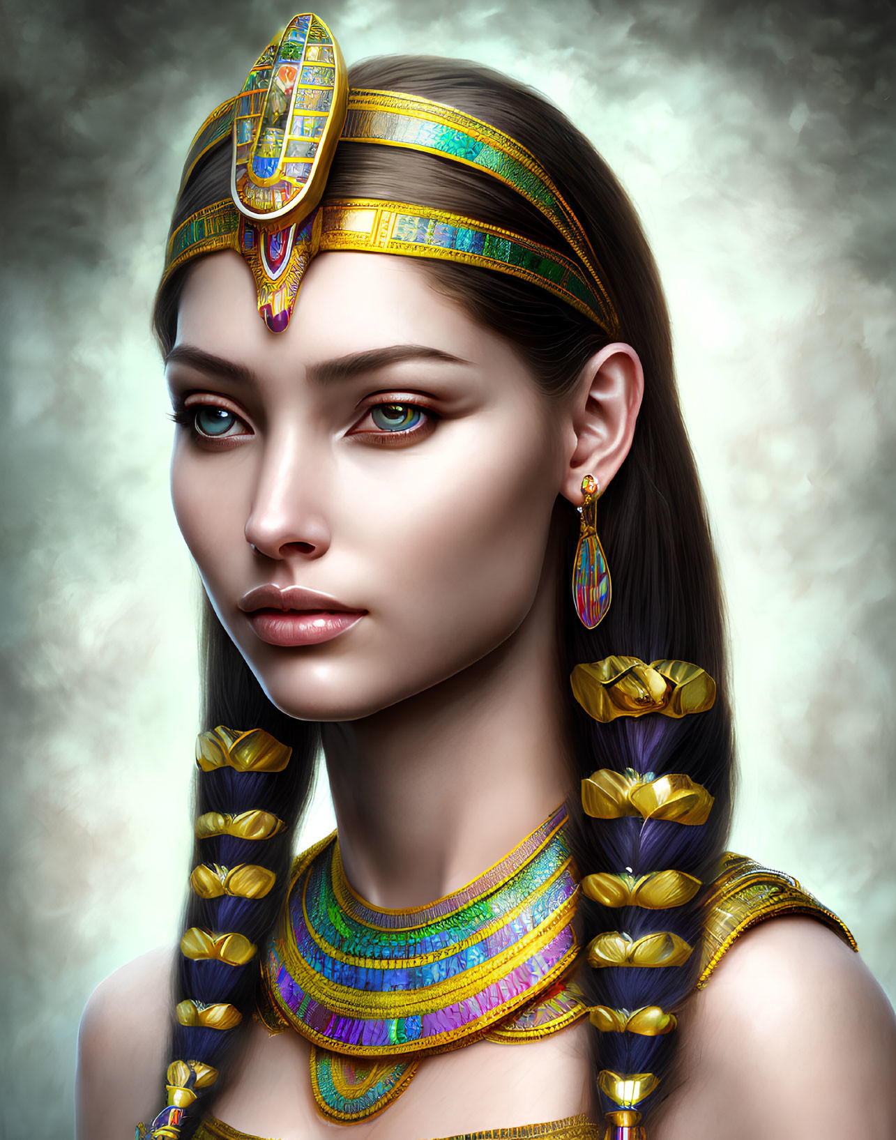 Egyptian-style Woman Artwork on Textured Grey Background